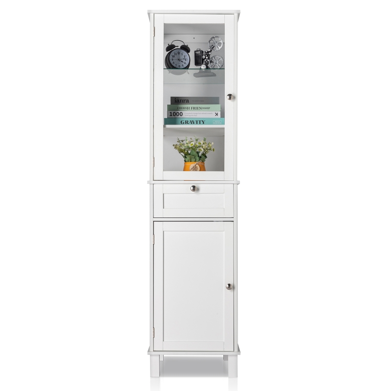 Ktaxon Freestanding Tall Bathroom Storage Cabinet Linen Tower with Drawer,  Door, Open and Concealed Shelves for Living Room Laundry room Bedroom