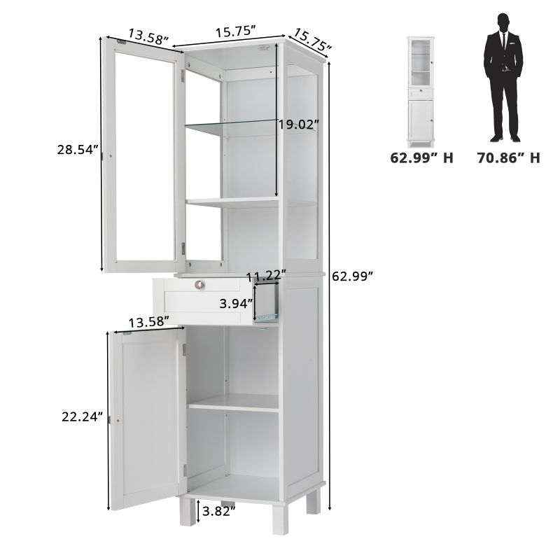 Gymax Tall Slim Bathroom Storage Cabinet Linen Tower w/ Drawer