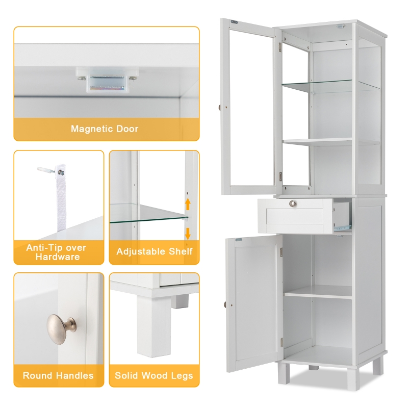 Ktaxon 71 Tall Floor Bathroom Storage Cabinet Organizer, Freestanding  Pantry Cabinet Line Tower with 5 Adjustable Shelves, Drawer and 2 Cupboard  for Kitchen Living Room Bathroom Home Office, White - ktaxon