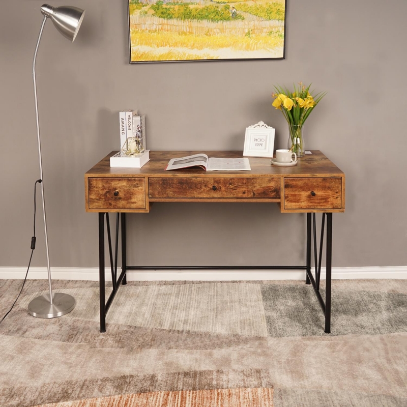 Ktaxon Heavey Duty Computer Desk, Rustic Wood Writing Desk, Farmhouse Sturdy Metal Desks,Home