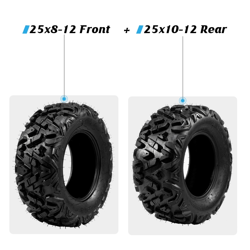 Pneu Tout Terrain 25x8-12 6PR Pour UTV/ATV - Sans Chambre, Traction Renforcée, 7 Pouces