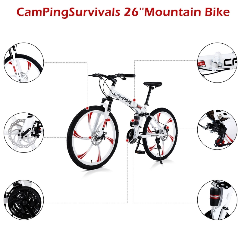 Campingsurvivals 26 Folding Mountain Bike 21 Speed Road Bicycle White ktaxon