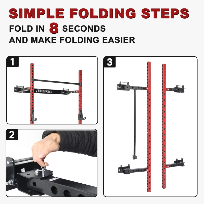 Ktaxon Folding Wall Mounted Squat Rack 1000 Pounds Capacity Power Rack with Pull Up Bar J Hooks Safety Arm Landmine and Other Attachments Space Saving Home Gym ktaxon