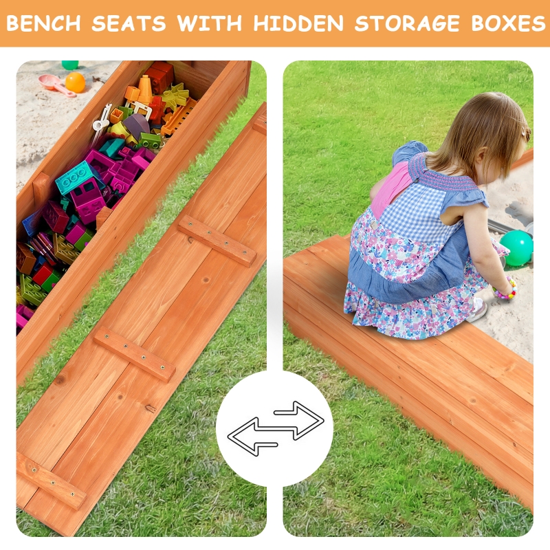 Ktaxon Wooden Sandbox with Blackboard, Sand Wall, Sand Boxes with Bench