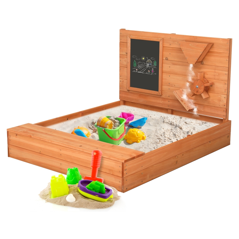 Ktaxon Wooden Sandbox with Blackboard, Sand Wall, Sand Boxes with Bench Lid for Kids Outdoor