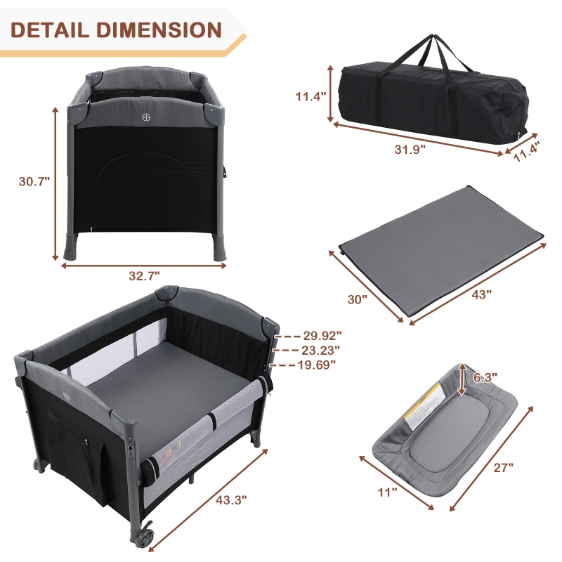 Ktaxon 4-in-1 Adjustable Baby Crib, Portable Baby Bedside