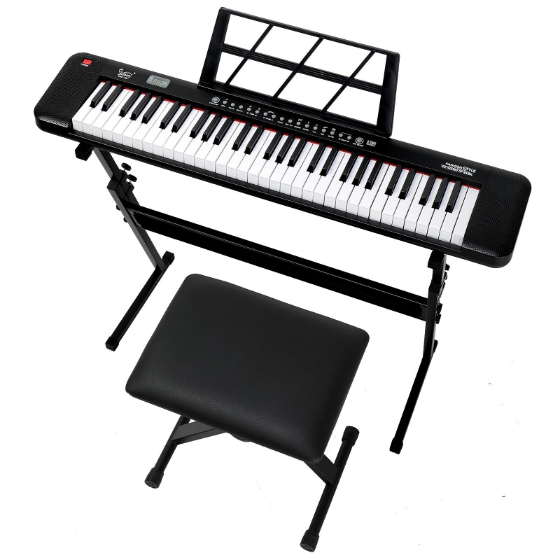 Glarry 61 Key Lighting Keyboard with Piano Stand, Piano Bench