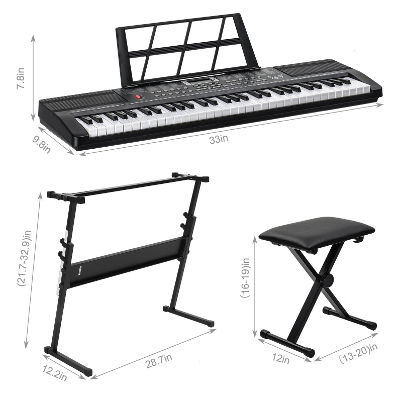 Glarry 61 Keys Keyboard with Piano Stand, Piano Bench, Built Glarry 61 Keys Keyboard with Piano Stand, Piano Bench, Built