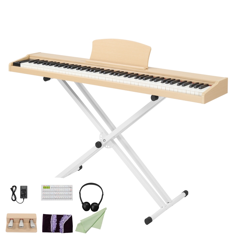 Ktaxon 88 Key Digital Piano Full Size Semi Weighted Standard Keyboards Portable Electric Piano with Stand MIDI Bluetooth Triple Pedals Headphone Light Wood ktaxon