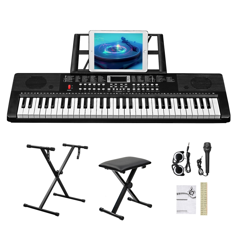 Glarry 61 Keys Keyboard Piano with Stand, Piano Bench, Built In
