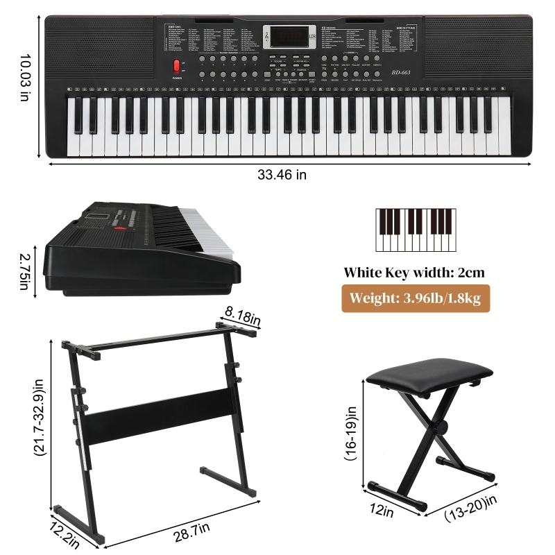 Ktaxon 61 Keys Keyboard Piano with Lighted Keys, Z-Stand, Piano