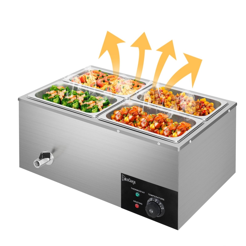 Ktaxon 4 Pan Commercial Food Warmer, Professional Stainless Steel Buffet  21.1 Quart Capacity for Catering and Restaurants 