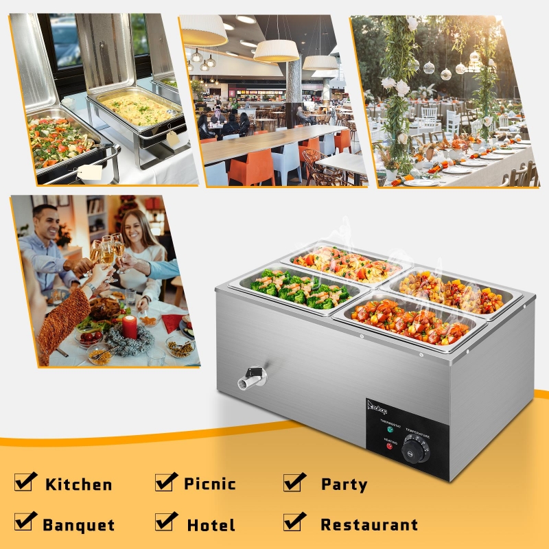 Ktaxon 4 Pan Commercial Food Warmer, Professional Stainless Steel Buffet  21.1 Quart Capacity for Catering and Restaurants