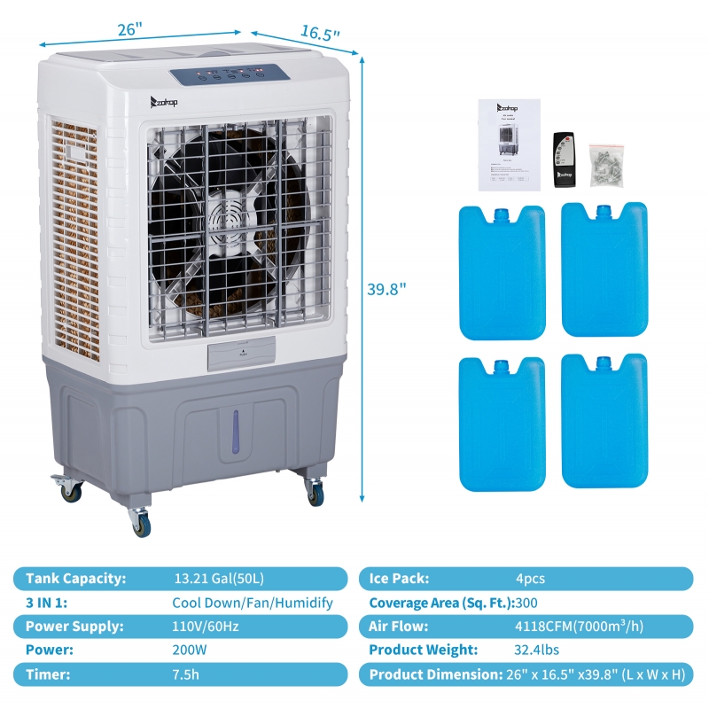 Ktaxon 50L Portable Evaporative Air Cooler AC Fan 13.2 Gallon Indoor