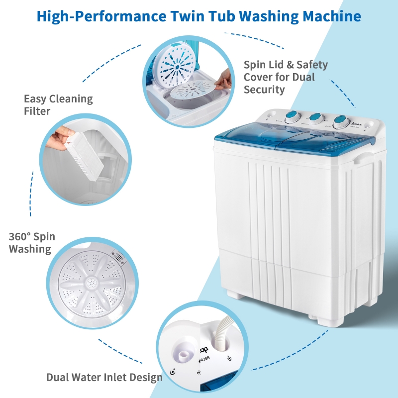 Ktaxon 20lbs Twin Tub Mini Portable Clothes Washing Machine W/Drain