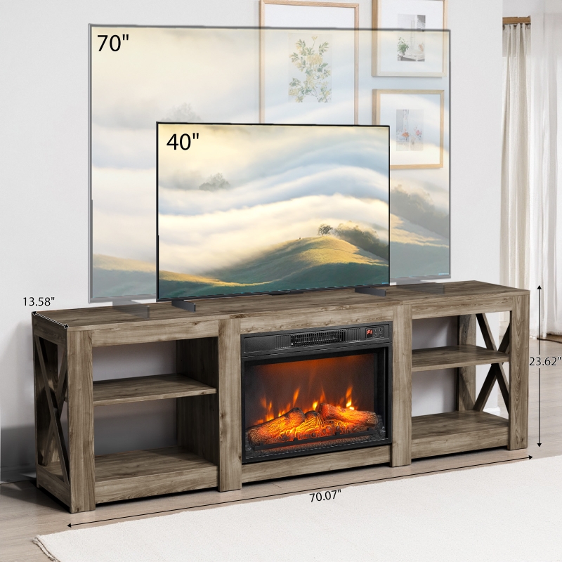 Ktaxon Modern 70in Entertainment Center with 23in Fireplace, LED TV ...