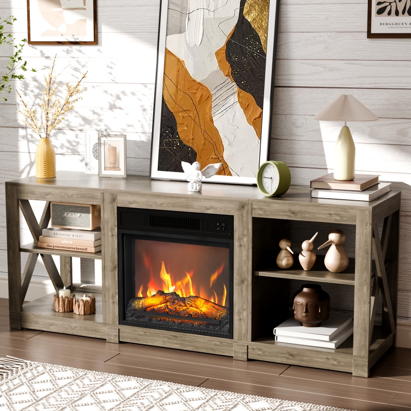 Ktaxon Modern 70in Entertainment Center with 23in Fireplace, LED TV ...