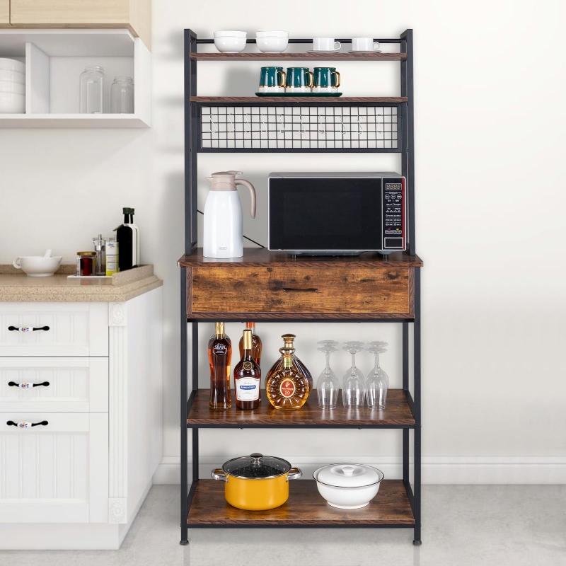 Ktaxon 5 Tier Kitchen Baker s Rack with Drawer 10 Hooks