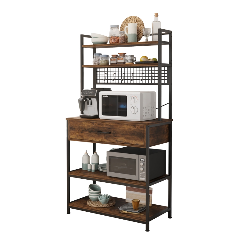 Dropship 4/5-Tier Wood Kitchen Storage Stand Bakers Rack Shelf With 4/6  Storage Shelves Microwave Stand Farmhouse/Industrial Style X Design Frame  to Sell Online at a Lower Price