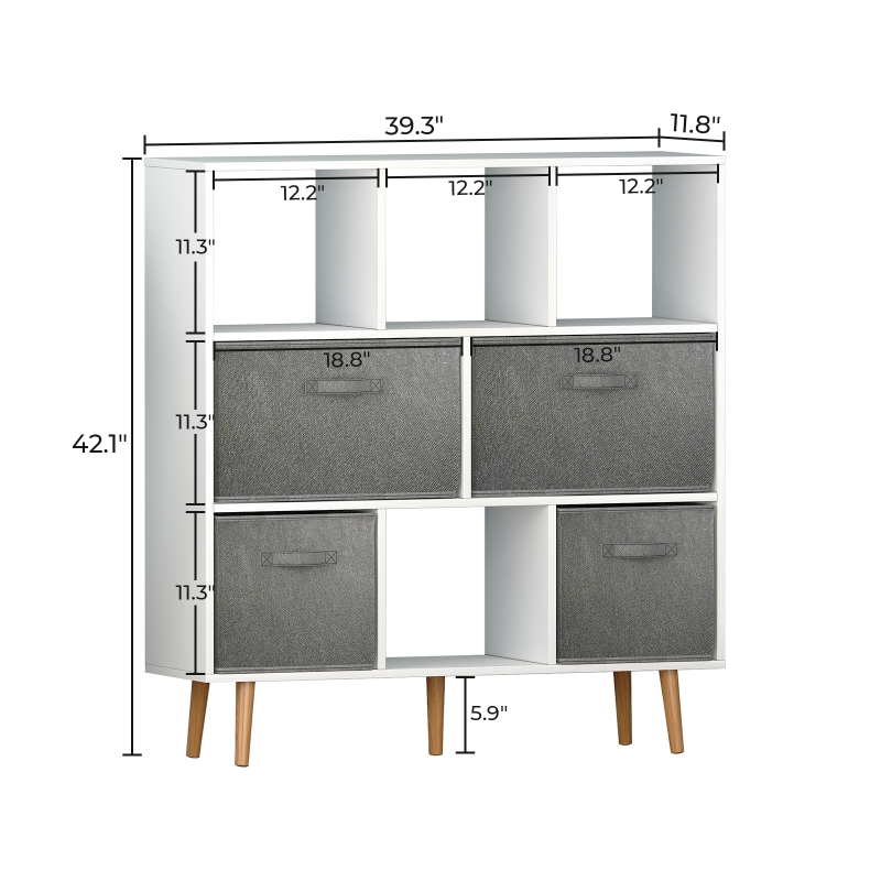 Ktaxon Bookcase with 4 Fabric Bins, 8-Cube Free Standing