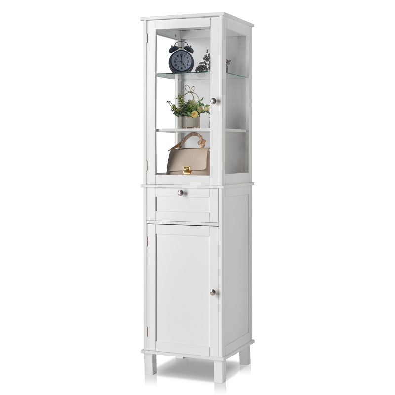 Ktaxon Freestanding Tall Bathroom Storage Cabinet Linen Tower with Drawer,  Door, Open and Concealed Shelves for Living Room Laundry room Bedroom