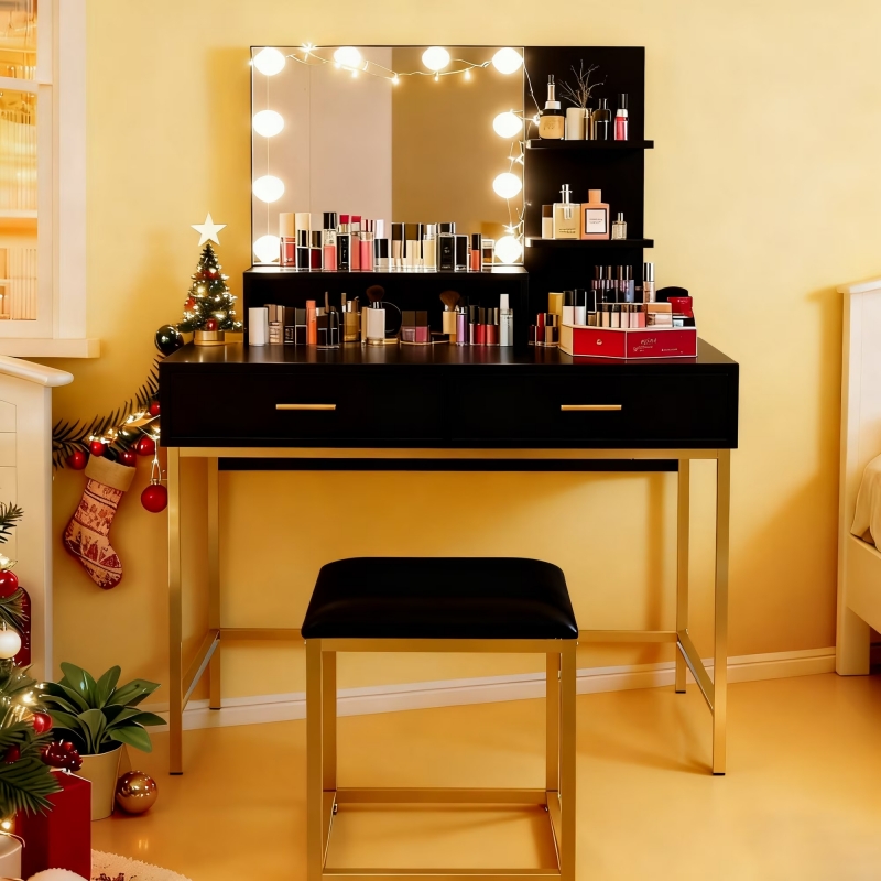 Ktaxon Vanity Table Set with 3 Color Lighted Mirror, Makeup Dressing