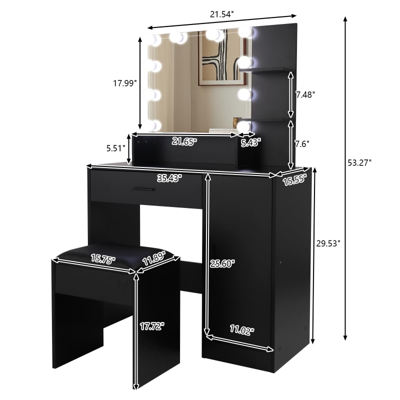 Ktaxon Vanity Table Set with Lighting, Makeup Table with Lighted Mirror