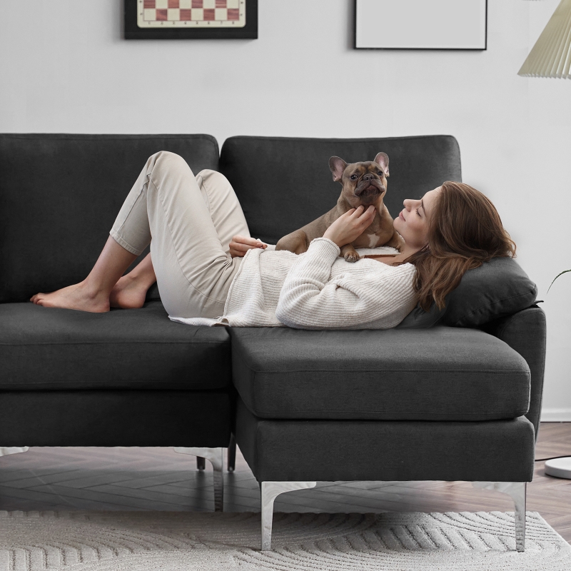 Ktaxon Sectional Sofa Set, L Shaped Linen Fabric Couch with Chaise