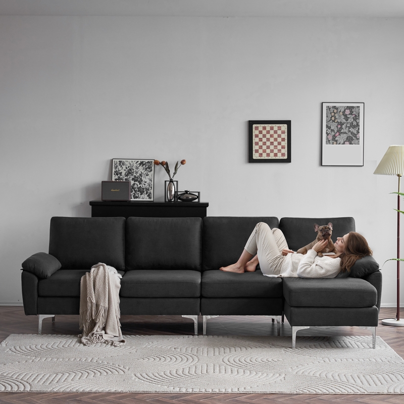 Ktaxon Sectional Sofa Set, L Shaped Linen Fabric Couch with Chaise