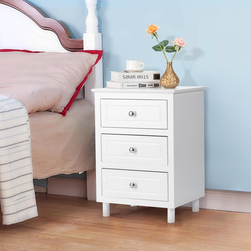 Ktaxon Nightstand End Table with 3 Drawer White Finish ktaxon