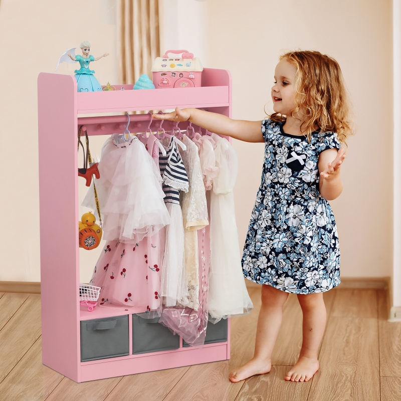 closet pink dress Pink Kids Dress Up Armoire Pretend Storage Closet Wardrobe with Mirror,Drawers,Shelf Bedroom Girls Gifts
