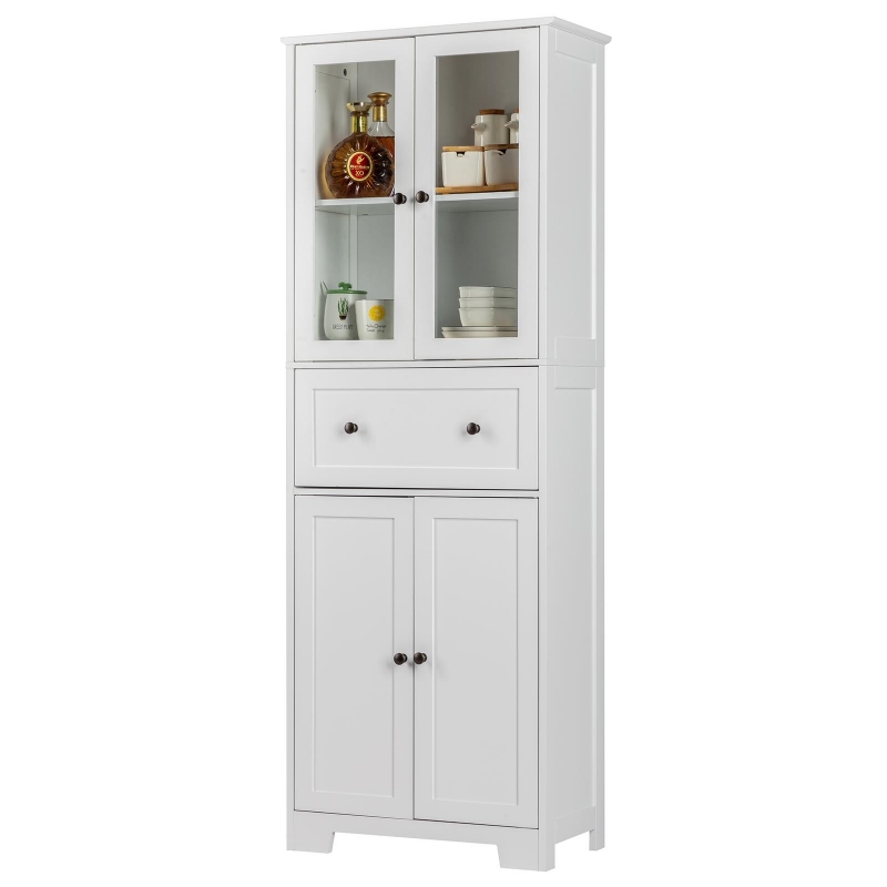 64 Tall Storage Cabinet Standing Bathroom Storage Cupboard Kitchen  Organizer with 2 Open Compartments and 2 Cabinets with Doors, White