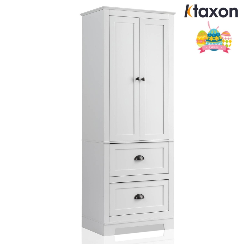 Ktaxon Large Bathroom Tall Storage Cabinet Organizer, Freestanding Line Tower Pantry Cabinet with Adjustable Shelves and 2 Cupboards for Kitchen