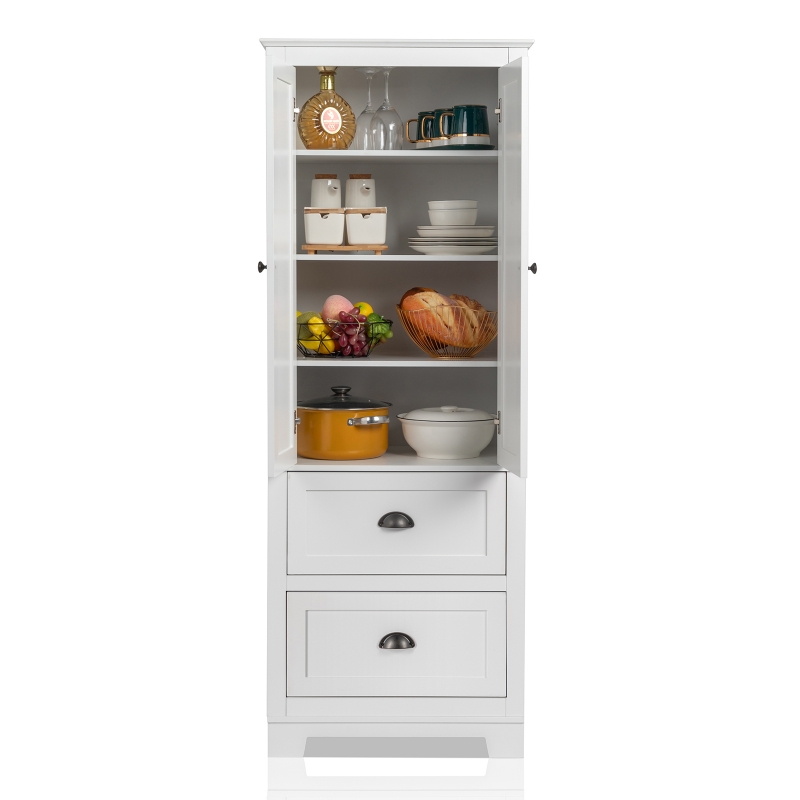 Ktaxon Large Bathroom Tall Storage Cabinet Organizer, Freestanding Line Tower Pantry Cabinet with Adjustable Shelves and 2 Cupboards for Kitchen