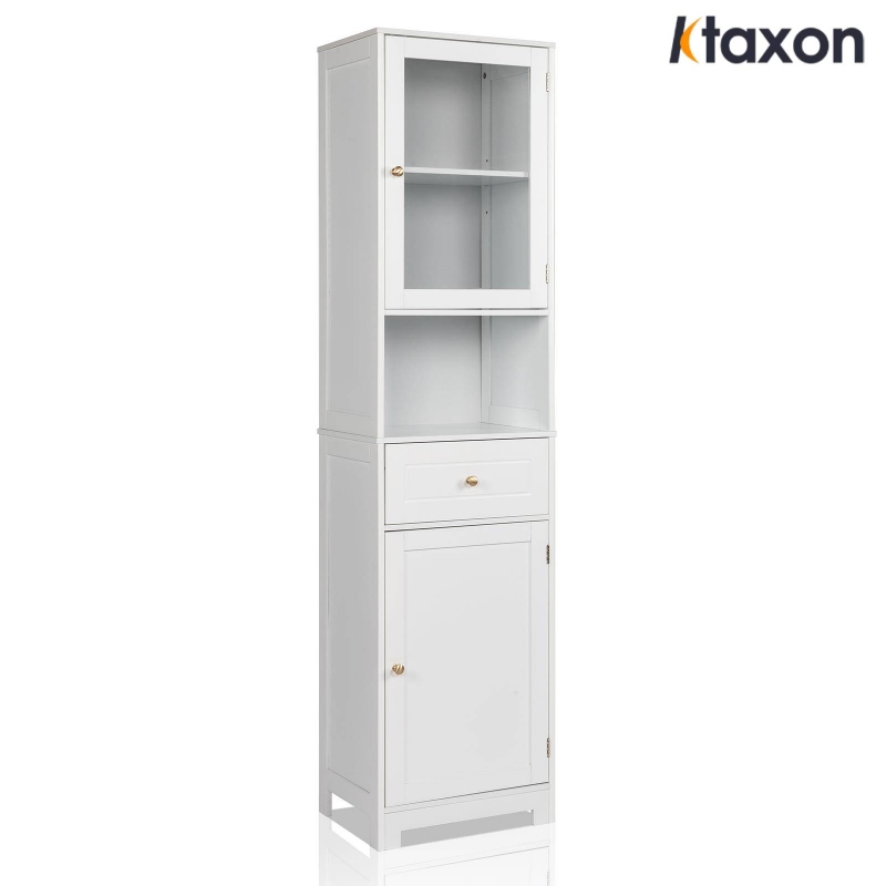 Ktaxon Tall Bathroom Corner Cabinet, Free Standing Bathroom Storage Cabinet Organizer with 2 Doors & 4 Adjustable Shelves for Kitchen Living Room Home
