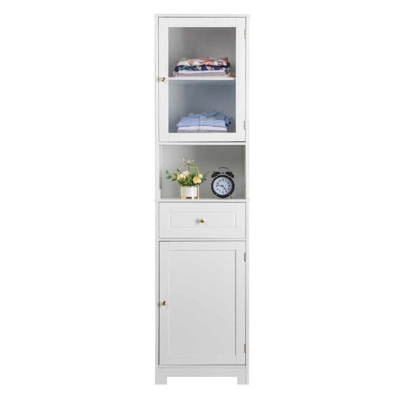 Ktaxon 71 Tall Floor Bathroom Storage Cabinet Organizer, Freestanding  Pantry Cabinet Line Tower with 5 Adjustable Shelves, Drawer and 2 Cupboard  for Kitchen Living Room Bathroom Home Office, White - ktaxon