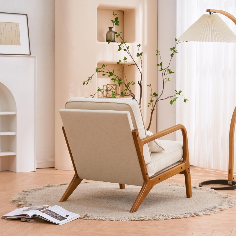 Ktaxon Mid Century Modern Accent Chair, Linen Fabric Armchair with