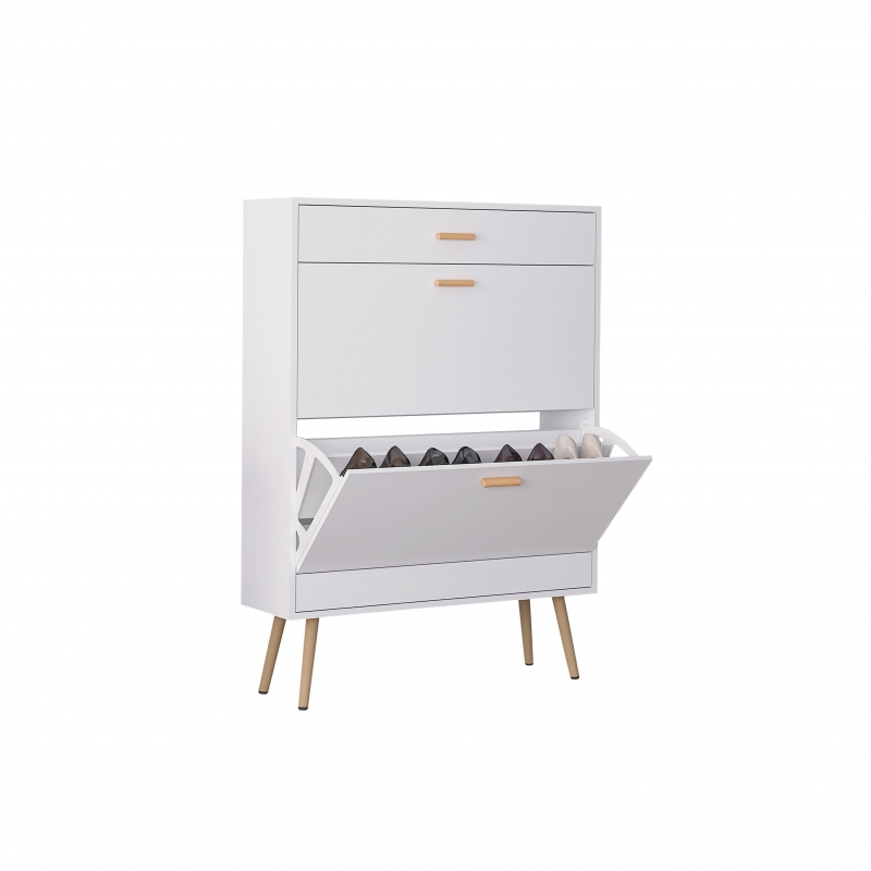 Wooden Shoe Cabinet for Entryway, White Shoe Storage Cabinet with 2 Fl