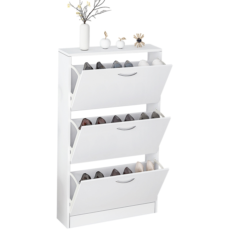 White Flip Drawer Shoe Cabinet & Wall Mounted Coat Rack Set, 3 Drawers  Narrow Shoe Storage Organizer - 30 wide White