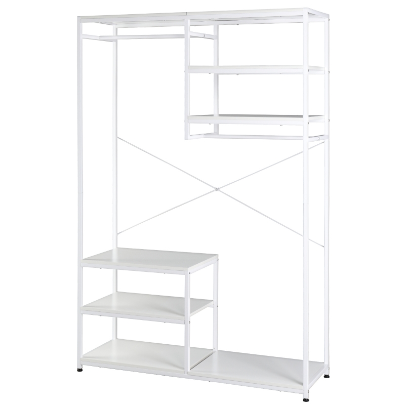 Ktaxon Freestanding Closet Organizers and Storage Shelves with Double Hanging Rods Heavy Duty Metal Clothing Garment Rack Wardrobe for Bedroom Laundry Entryway Living Room White ktaxon