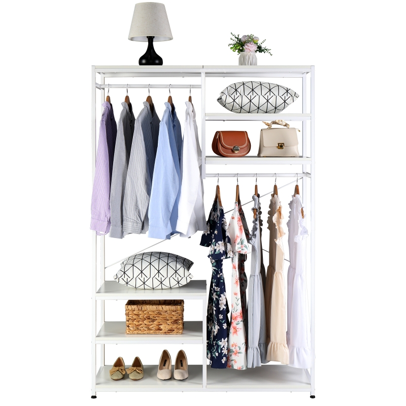 Ktaxon 2 Door Wardrobe Clothing Storage Cabinet Closet Organizer with 1  Large Drawer, 6 Shelves, 1 Coat Hanger for Bedroom White 