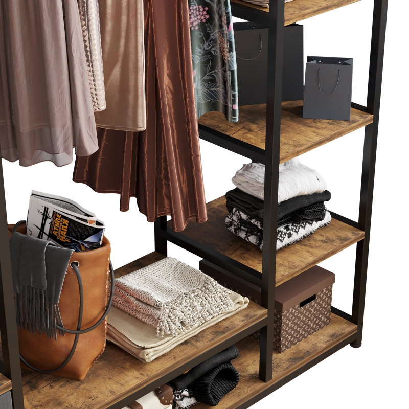 Metal Wood Free-standing Closet Clothing Rack Closet Organizer