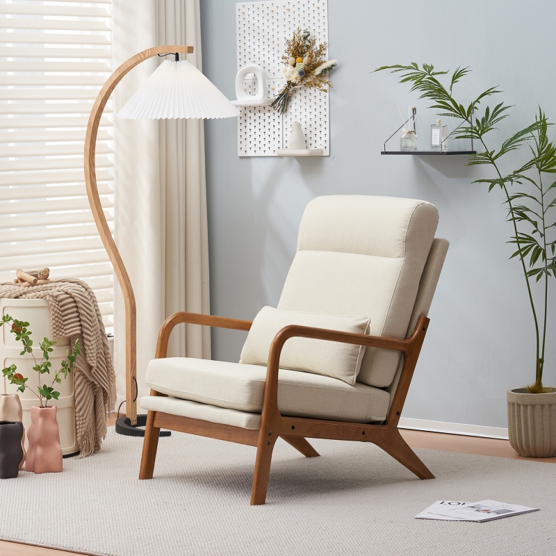 Ktaxon Mid Century Modern Accent Chair, Linen Fabric Armchair, High Back Single Sofa with Solid