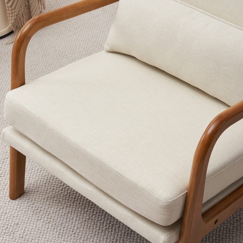 Ktaxon Mid Century Modern Accent Chair, Linen Fabric Armchair, High Back Single Sofa with Solid