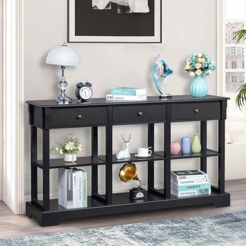 Ktaxon Modern Console Table with 3 Drawers and 3 Storage