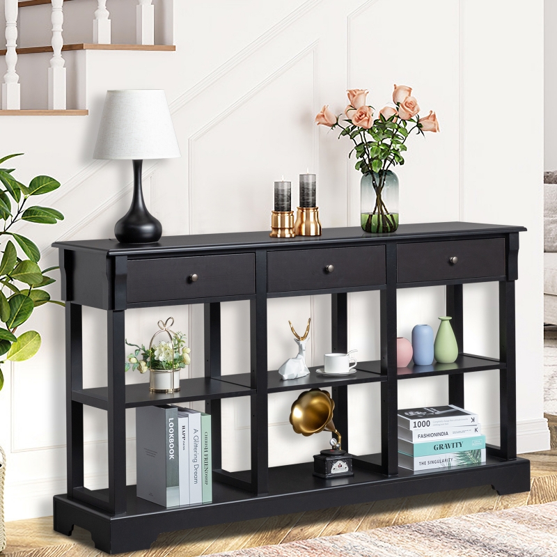 Ktaxon Modern Console Table with 3 Drawers and 3 Storage Shelves