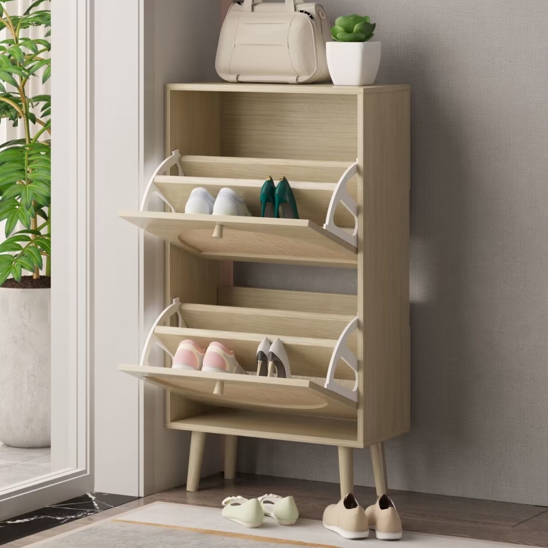Ktaxon Rattan Shoe Storage Cabinet Entryway Shoe Cabinet with 2 Flip Drawers for Hallway Bedroom Living Room Apartment Natural ktaxon