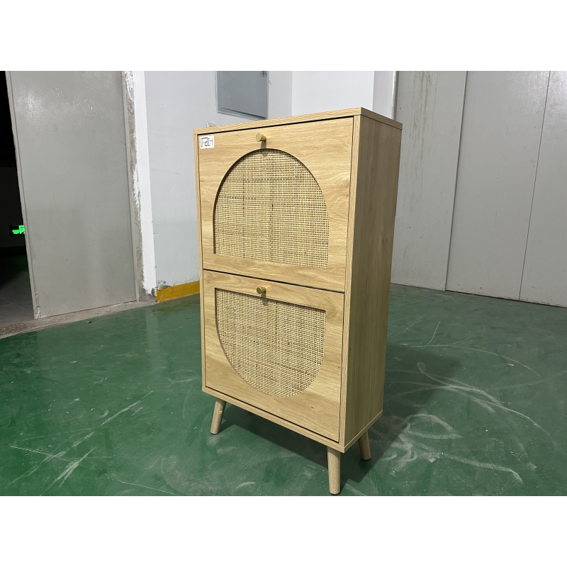 ◆kabotentyan◆ Ktaxon Rattan Shoe Cabinet with 4 Flip Drawers, Narrow Shoe
