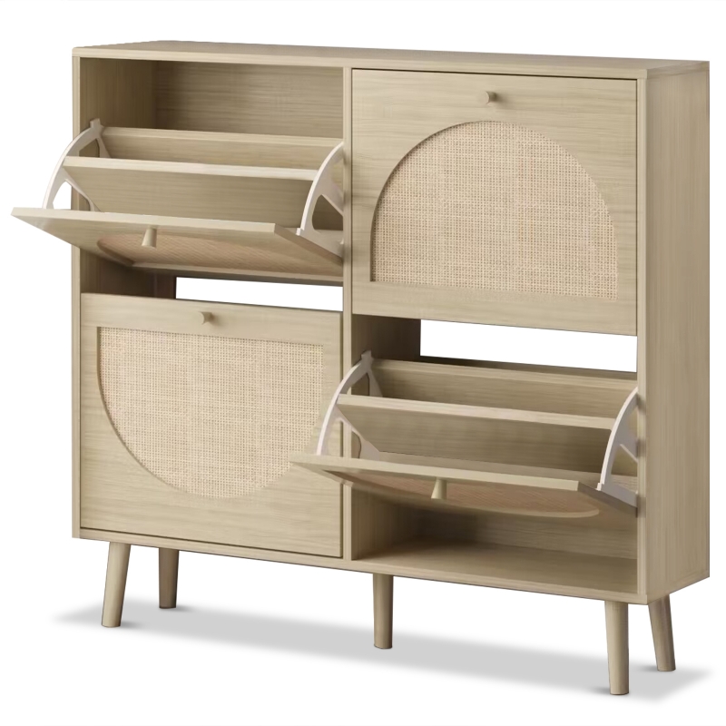 Ktaxon Rattan Shoe Cabinet with 4 Flip Drawers Narrow Shoe Storage Cabinet for Entryway Bedroom Living Room Apartment Natural ktaxon