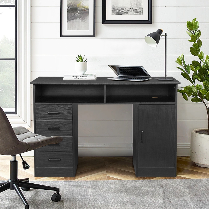 Ktaxon wood computer desk office black laptop pc work table home drawer & discount keyboard tray